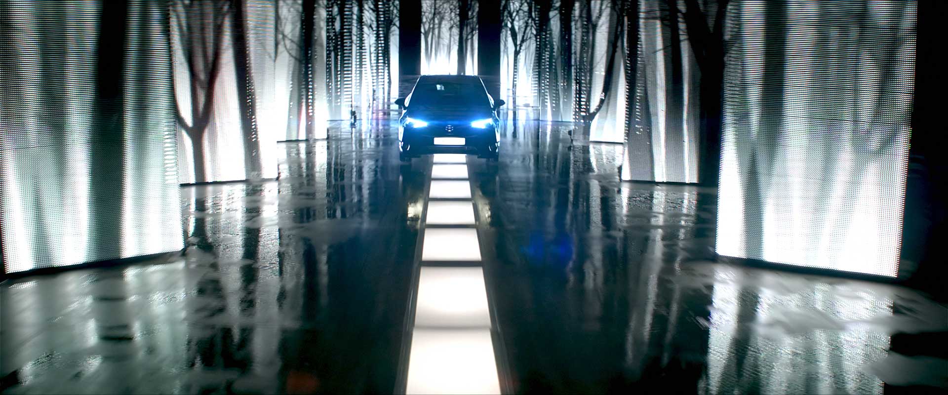 Car on artificial road. Still from Toyota Avensis - Commercial