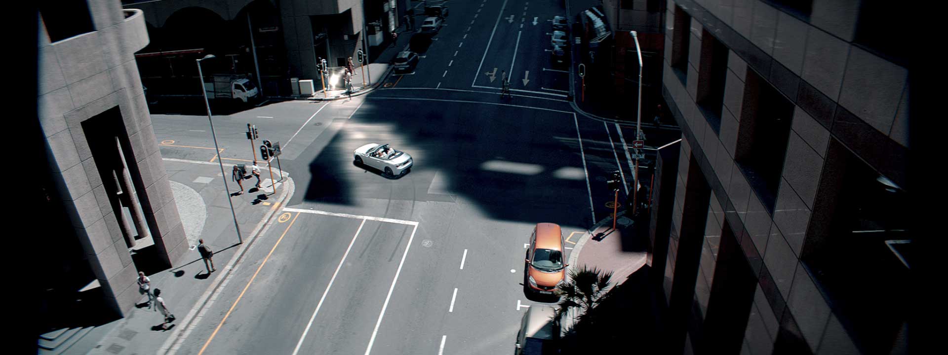 Crossing in a city. Still from Toyota FT-86 open – Commercial