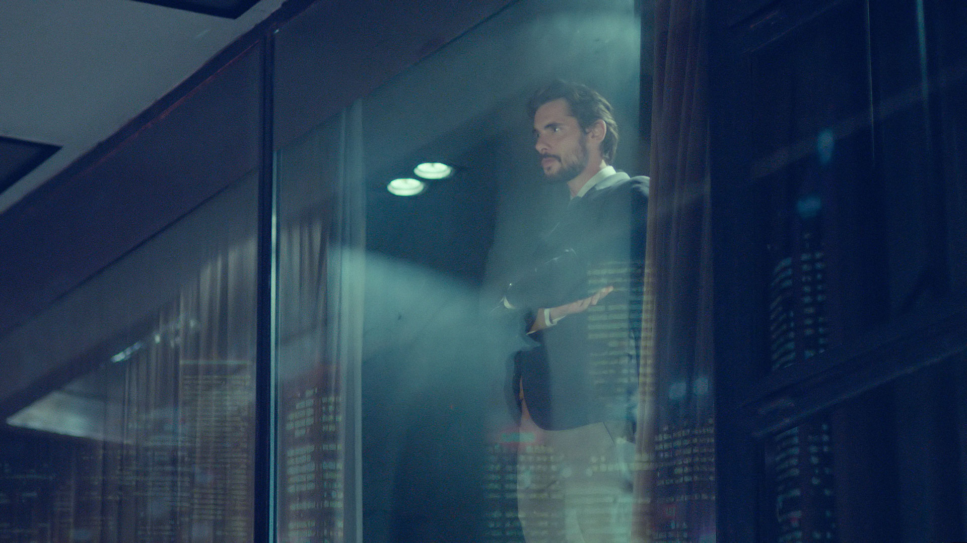 Man behind window. Still from Toyota Landcruiser.